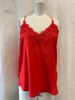 BAILEY 44, Red, Polyester, Rayon, Solid, Pullover, V-neck with Lace Trim,, Sleeveless, Adjustable Spaghetti Straps, Racer Back