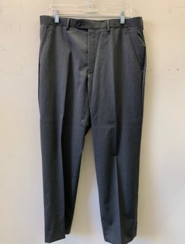 Mens, Suit, Pants, ALFANI, Gray, Wool, Solid, 33/29, F.F, Slash Pockets,