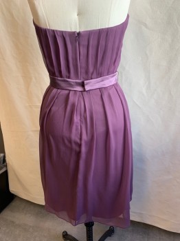 Womens, Cocktail Dress, DRESSY COLLECTION, Mauve Purple, Polyester, Acetate, Solid, 6, Strapless, Zip Back, W/Belt with Flower Attached, Pleated