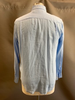 Mens, Casual Shirt, VILEBREQUIN, Baby Blue, Linen, M, C.A., Button Front, L/S, 1 Pocket, Stained Cuffs
