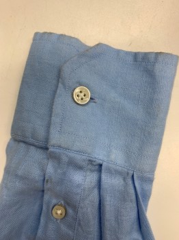 Mens, Casual Shirt, VILEBREQUIN, Baby Blue, Linen, M, C.A., Button Front, L/S, 1 Pocket, Stained Cuffs