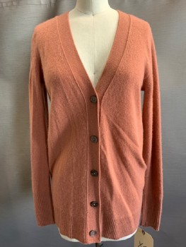 Womens, Sweater, C BY BLOOMINGDALES, Dusty Rose Pink, Cashmere, Solid, XS, L/S, V-N, 5 B.F.,