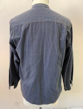 Mens, Historical Fiction Shirt, N/L, Slate Blue, Tan Brown, Cotton, Dots, N:16.5, L, S:34-5, Repeating X's Pattern, Gauze, L/S, Button Front, Band Collar, 1 Patch Pocket, Multiples