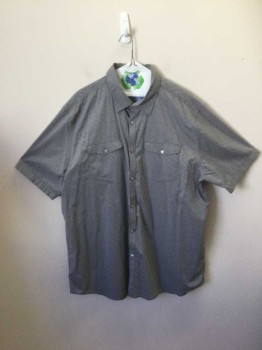 Mens, Casual Shirt, CALVIN KLEIN, Gray, Black, Blue, Graphic, 2XL, Short Sleeves, Collar Attached,, 2 Pockets with Button Down Flaps with Black Diamond Pattern