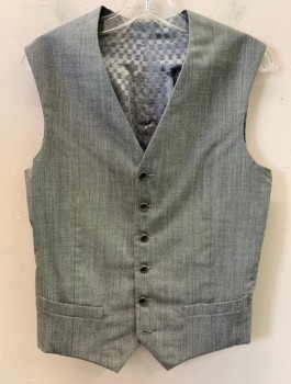 Mens, Suit, Vest, NL, Gray, Wool, Solid, 36, 6 Button, 2 Pocket