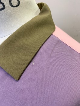 SCOTCH & SODA, Teal Green, Lavender Purple, Lt Peach, Cream, Olive Green, Cotton, Color Blocking, Each Panel is a Different Color, Short Sleeves, Button Front, Collar Attached, 1 Patch Pocket, Retro