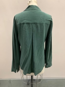 L'AGENCE, Olive Green, Silk, C.A., Button Front, L/S, 2 Pockets, Inverted Pleat On Back