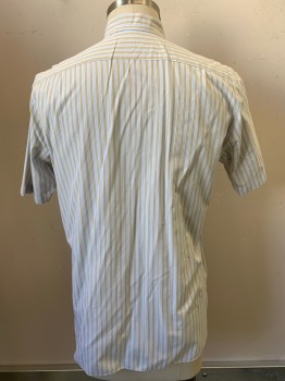 J. CREW, Ice Blue, Yellow, Blue, Cotton, Stripes - Vertical , S/S, Button Front, Collar Attached, Chest Pocket