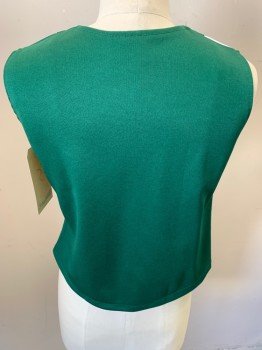 TEAM WORK, Green, White, Polyester, Color Blocking, V Neck, Pullover, Sleeveless, Green & White Stripe Trim