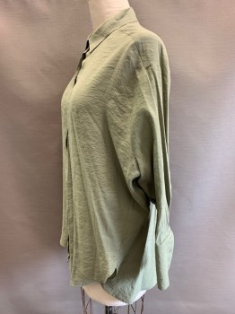Womens, Blouse, ZARA, Sage Green, Modal, Polyester, Solid, S, L/S, Button Front, Collar Attached