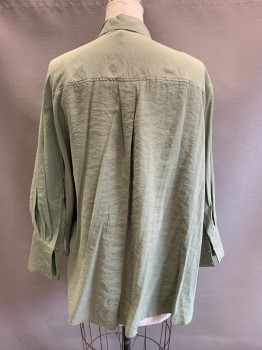 ZARA, Sage Green, Modal, Polyester, Solid, L/S, Button Front, Collar Attached