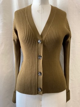 Womens, Cardigan Sweater, BANANA REPUBLIC, Dk Olive Grn, Rayon, Viscose, B: 30 , M, Ribbed, V-neck, SB, Button Front, 4 Buttons, L/S