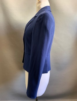 Womens, Blazer, KASPER, Navy Blue, Polyester, Solid, 8P, Single Breasted, 2 Buttons,  Notched Lapel, Flat Feld Seams Down Front and Back, One at Waist