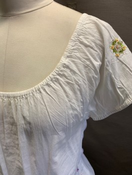 ZOE D, White, Multi-color, Cotton, Sequins, Solid, Floral, Pre Pregnancy, Smock Top, Elastic Cuffs and Neckline, Metal/Beads/Sequins Flowers