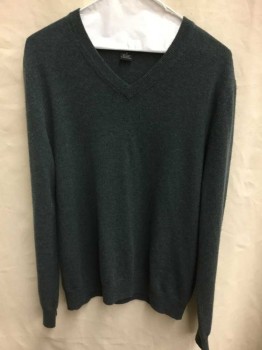 Mens, Pullover Sweater, BLOOMINGDALE'S, Blue, Green, Cashmere, Heathered, M, Knit, VN, L/S, Rib Knit Neck/Waistband/Cuffs