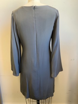 NO LABEL, Dk Gray, Polyester, Solid, L/S, Round Neck, Straight Fit Back Zipper,