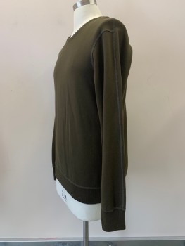 Mens, Pullover Sweater, REIGNING CHAMP, Dk Olive Grn, Cotton, Solid, 42, L, CN, L/S,