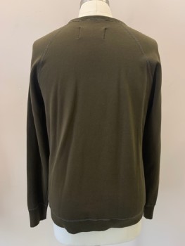 Mens, Pullover Sweater, REIGNING CHAMP, Dk Olive Grn, Cotton, Solid, 42, L, CN, L/S,