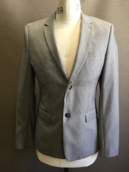 Mens, Sportcoat/Blazer, TOPMAN, Lt Gray, Polyester, Viscose, Birds Eye Weave, 38S, Single Breasted, Collar Attached, Notched Lapel, 3 Pockets, 2 Buttons
