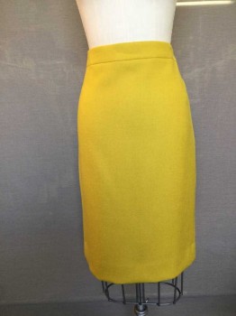 Womens, Skirt, Knee Length, J CREW, Mustard Yellow, Wool, Solid, 2, Pencil Skirt, Center Back Zipper with Zipper At Hem