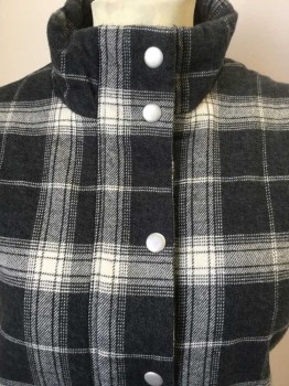 Womens, Vest, DYLAN, Heather Gray, Cream, Lt Gray, Wool, Polyester, Plaid, S, Heather Dark & Light Gray, Cream Plaid W/fake Light Gray Sheep Lining, Collar Attached, Zip Front, & Silver Snap Front, 2 Slant Pockes