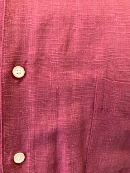 TASSO ELBA, Cranberry Red, Silk, Linen, Solid, Shadow Check,CA B.F., 1 Pckt, S/S, Side Slits