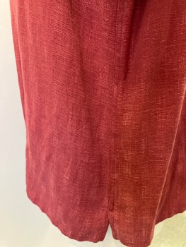 TASSO ELBA, Cranberry Red, Silk, Linen, Solid, Shadow Check,CA B.F., 1 Pckt, S/S, Side Slits