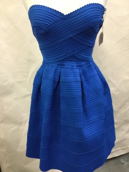 Womens, Cocktail Dress, B DARLIN, Royal Blue, Polyester, Elastane, Solid, M, 5/6, Scalloped Elastic Bands, Strapless, Back Zip, Super Stretch