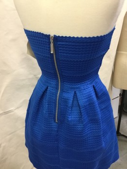 Womens, Cocktail Dress, B DARLIN, Royal Blue, Polyester, Elastane, Solid, M, 5/6, Scalloped Elastic Bands, Strapless, Back Zip, Super Stretch
