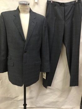 PAUL SMITH, Gray, Wool, Plaid, Single Breasted, 2 Buttons, Notched Lapel, Top Stitch, 3 Pockets,