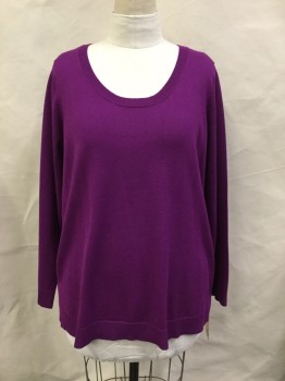 Womens, Pullover, LANE BRYANT, Magenta Purple, Synthetic, Solid, 1X, Scoop Neck, Long Sleeves, Side Inserts, Slit Side Waistband,
