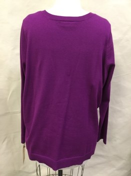 Womens, Pullover, LANE BRYANT, Magenta Purple, Synthetic, Solid, 1X, Scoop Neck, Long Sleeves, Side Inserts, Slit Side Waistband,