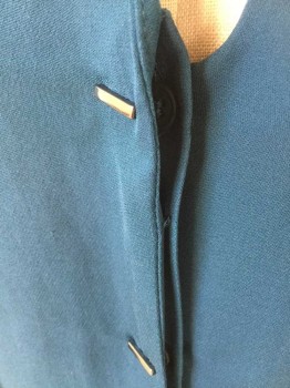 ELIE TAHARI, Teal Blue, Polyester, Solid, L/S, B.F., with Hidden Buttons and Faux Rectangle Buttons, Darts are From the Collar,