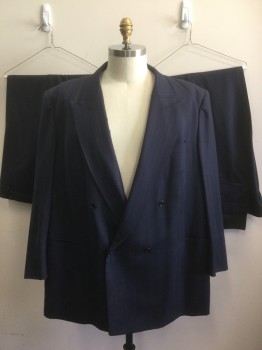 Mens, Suit, Jacket, MTO, Navy Blue, Blue, Red Burgundy, Wool, Stripes - Vertical , 56/32, 60, Made To Order, Double Breasted, Peaked Lapel, 4 Buttons, 2 Pairs of Trousers