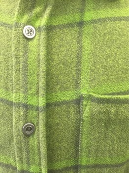 PRANA, Avocado Green, Charcoal Gray, Olive Green, Cotton, Plaid-  Windowpane, Speckled, Flannel, Long Sleeve Button Front, Collar Attached, 1 Patch Pocket