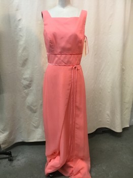 JORDAN, Coral Pink, Synthetic, Solid, Coral Pink, Square Neck, Sleeveless, Two Waist Pleats with Small Bow