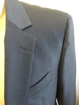 JOHN VARVATOS, Dk Blue, Wool, Solid, Single Breasted, 2 Buttons,  Notched Lapel,