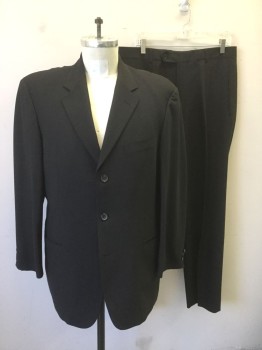 HUGO BOSS, Black, Brown, Wool, Stripes - Pin, Black with Brown Thin Pinstripes, Single Breasted, Notched Lapel, 3 Buttons,  3 Pockets, Dark Gray Lining