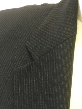 HUGO BOSS, Black, Brown, Wool, Stripes - Pin, Black with Brown Thin Pinstripes, Single Breasted, Notched Lapel, 3 Buttons,  3 Pockets, Dark Gray Lining