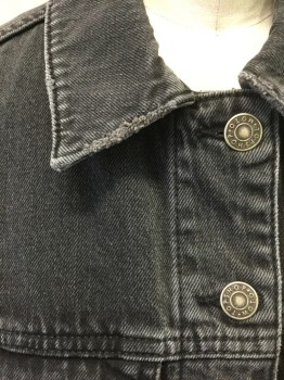 Womens, Jean Jacket, TOPSHOP MOTO, Faded Black, Cotton, Solid, 4, Denim, Button Front, 2 Pockets, Lightly Distressed Throughout