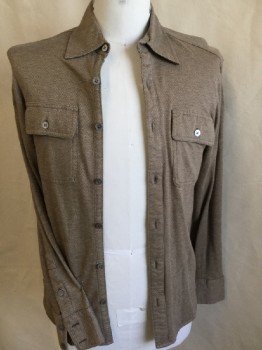 BANANA  REPUBLIC, Brown, Tan Brown, Cotton, Zig-Zag , Collar Attached, Button Front, 2 Pockets with Flap, Long Sleeves,