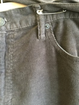 Mens, Casual Pants, GAP, Dk Brown, Cotton, Elastane, Solid, 37/30, 1.5" Waistband with Belt Hoops, Corduroy, Jean-cut, 5 Pockets, Zip Front,