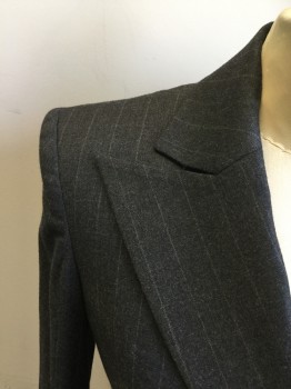 Womens, Suit, Jacket, EMPORIO ARMANI, Charcoal Gray, White, Stripes - Pin, Heathered, 4, Single Breasted, Collar Attached, Peak Lapel, 3 Buttons,  2 Flap Pockets