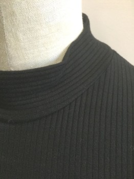REFORMATION, Black, Modal, Solid, Rib Knit, Short Sleeves, Mock Neck, Cropped Length