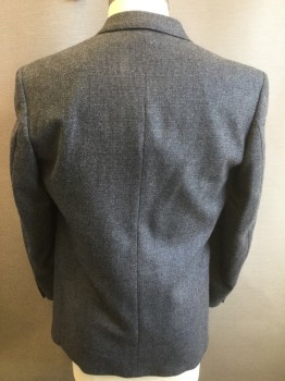 OSCAR DE LA RENTA, Charcoal Gray, Gray, Wool, Solid, Charcoal with Micro Grey and Navy Weave, 3 Button Front, Flap Pockets, Notched Lapel,