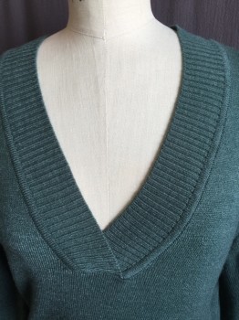 REITMANS, Sage Green, Acrylic, Nylon, Heathered, 2" Ribbed Overlap V-neck, Long Sleeves with 3 Buttons on Cuffs, Ribbed Cuffs & Hem