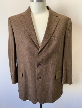 HART, SCHAFFNER,MARX, Brown, Dk Brown, Polyester, Herringbone, Single Breasted, Notched Lapel, 3 Buttons, 3 Pockets