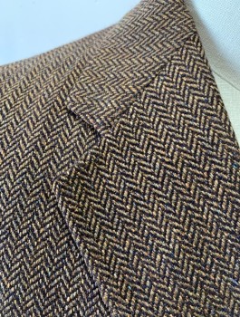 HART, SCHAFFNER,MARX, Brown, Dk Brown, Polyester, Herringbone, Single Breasted, Notched Lapel, 3 Buttons, 3 Pockets