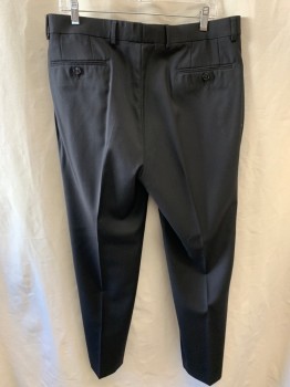 CALVIN KLEIN, Black, Wool, Solid, Side Pockets, Zip Front, Flat Front