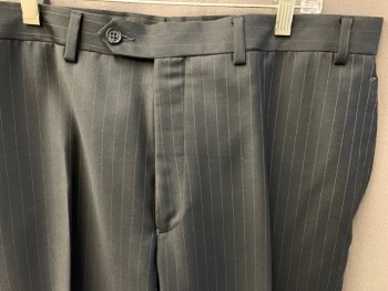 CALVIN KLEIN, Black, Brown, Wool, Stripes - Pin, Flat Front, Button Tab Closure, Zip Fly, 4 Pockets, Belt Loops